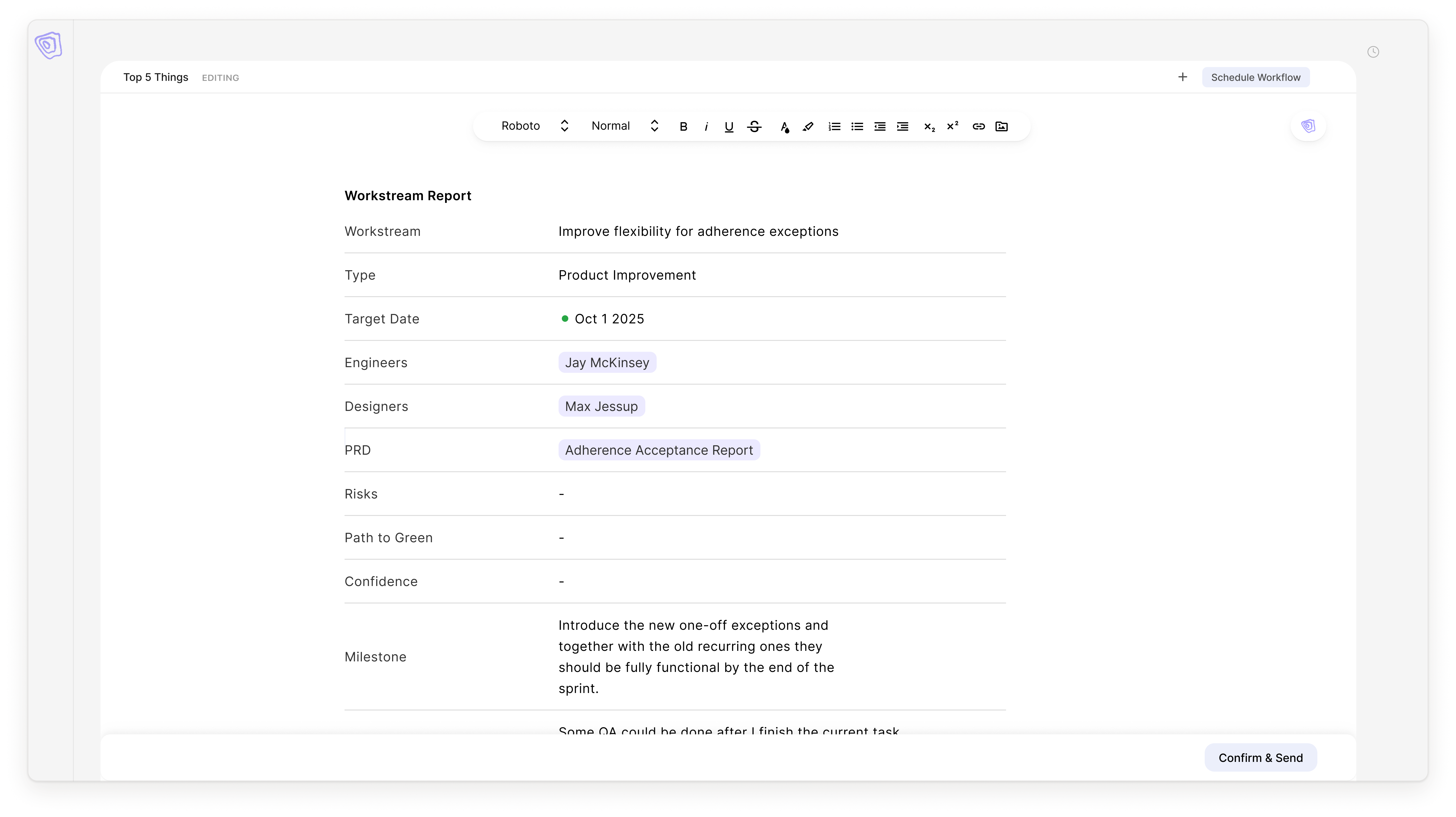 Serro workstream report
