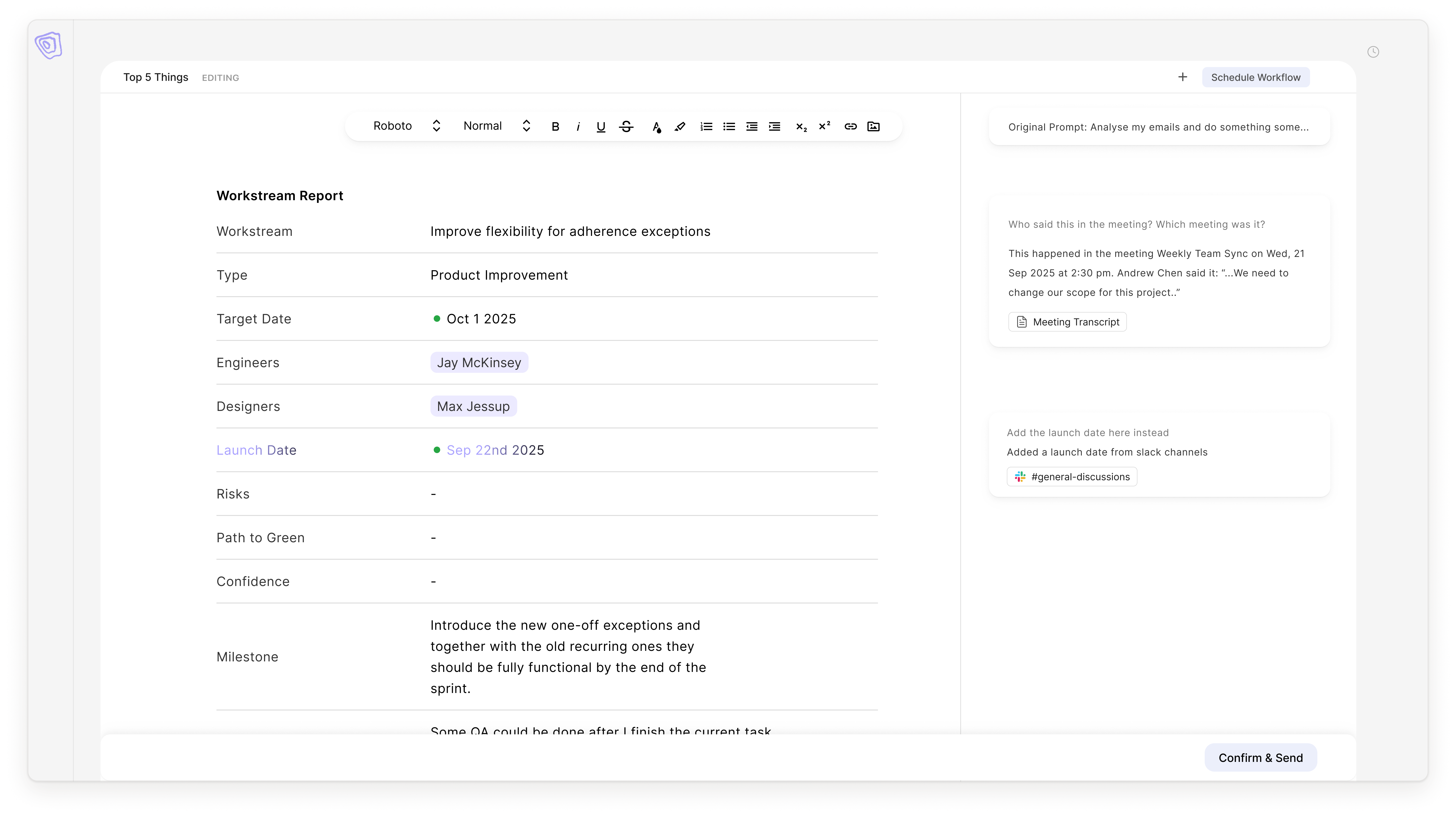 Serro AI assistant panel